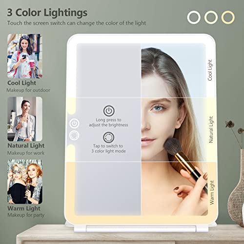 Portable Travel Makeup Mirror with 3 Lighting Options and Rechargeable Battery
