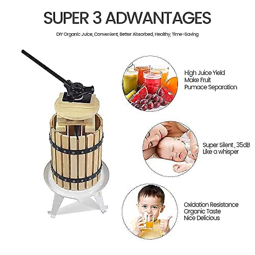 Image of SQUEEZE master Fruit Apple Cider Wine Classic Press- 4.75 Gallon /18L-Solid Wood Basket with Fruit Apple Wine Classic Crusher -7 Litre /1.8Gallon
