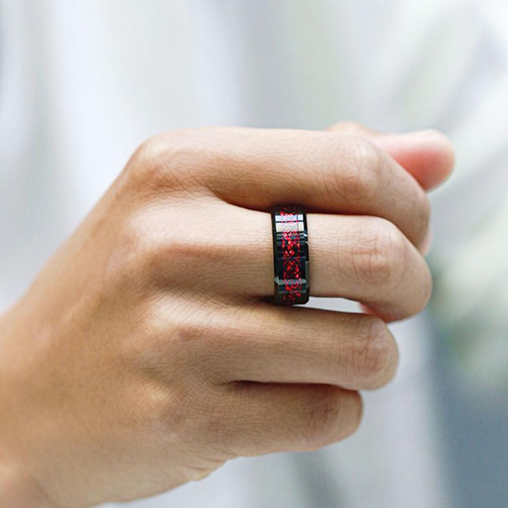 Leoshi Pärchen Gravur Eheringe Partnerringe Verlobungsringe für Frauen Wolfram Herren Ring Schwarz Rot Zirkonia Ring Edelstahl für Freundin Ihn Personalisierte Größe 49-70