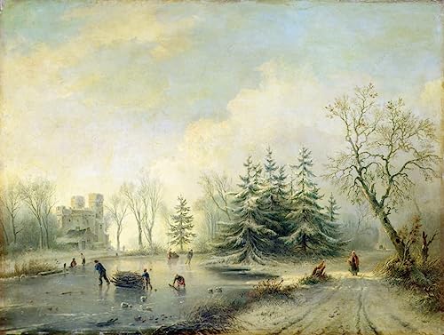 Toile château et patineurs Koekkoek pour une décoration murale de salon chaleureuse en 60x90cm