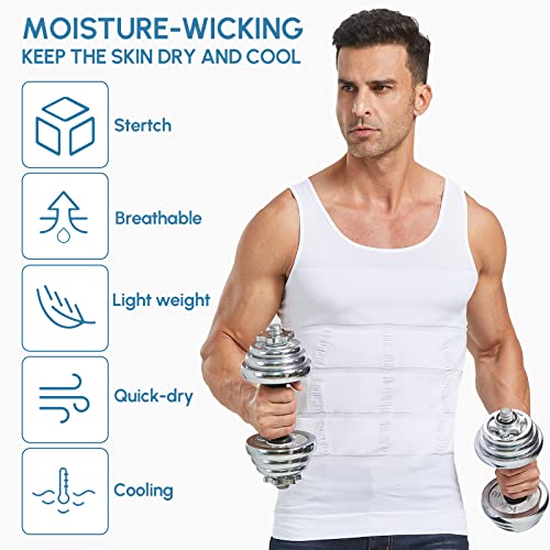 Aptoco Compression Shirts For Men Shapewear Vest Body Shaper Abs Abdomen Slim Elastic Tank Top Undershirt For Hid Men's Gynecomastia (White, M) #TOP3