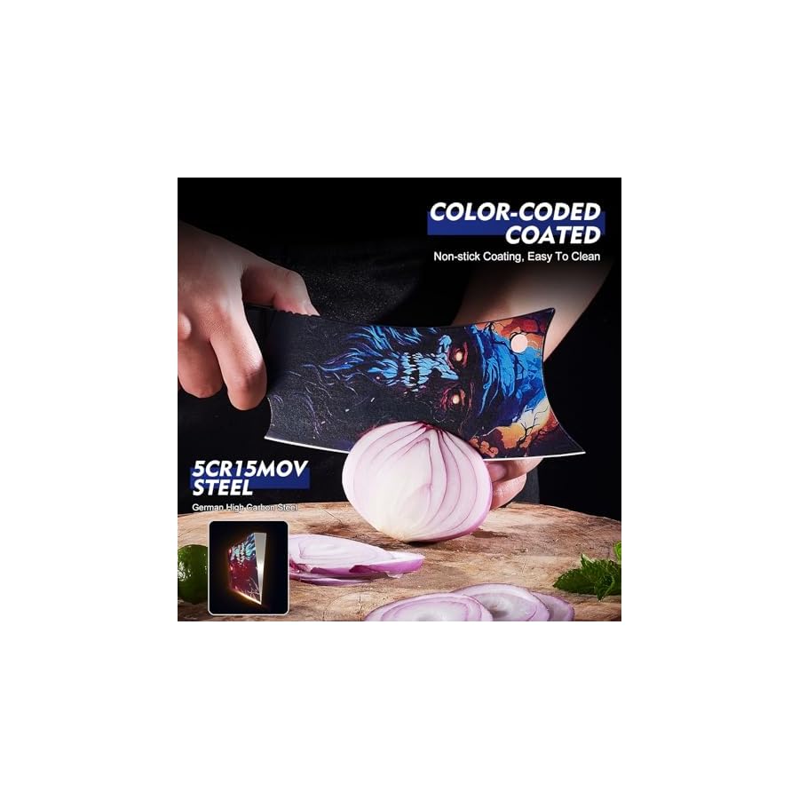 3PCS-Color-Coded-Coated-Butcher-Knife-Set-Hand-Forged-Meat-Cleaver-Knife-Bone-Chopper-Knife-Burcher-knife-Meat-Cutting-Kitchen-Knife-Set-for-Home-Outdoor-Cooking-Camping-BBQ Topfeel 3PCS Color-Coded Coated Butcher Knife Set, Hand Forged Meat Cleaver Knife & Bone Chopper Knife & Burcher knife, Meat Cutting Kitchen Knife Set for Home, Outdoor Cooking, Camping BBQ