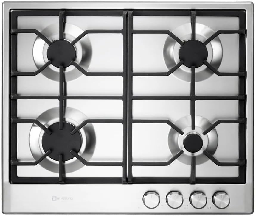 Verona VDGCT424FSS 24 inch Italian-Made Gas Cooktop with 4 Sealed Burners, Continuous Cast Iron Grates in Stainless Steel