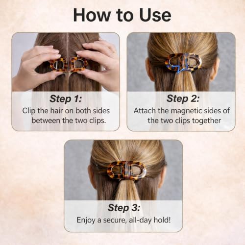 Image of Magnetic Hair Clips for Women, 2 Pcs Clutcher for Hair, No-Pull Claw Clip for Thin, Thick, Curly & Straight Hair, Lightweight Strong-Hold Hair Clip (Black & Tortoise) (Magnetic Hair Clips)