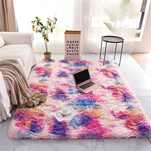 A Nice Night Shaggy Fluffy Faux Fur Area Rug Door Mat,Tie Dye Style,Soft, Luxurious Shag Carpet Rugs for Bedroom, Living Room, Luxury Bed Side Plush Carpets, Rectangle (Pink, 3' x 5')