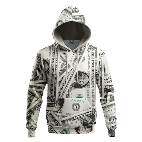 Novelty Money Graphic Hoodies Full Printed Loose Fit Sweatshirt with Pockets