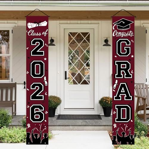 Image of Graduation Decorations 2026 Porch Banner, Graduation Banner Class of 2026, Maroon Congrats Grad Decorations for Door and Porch Party Supplies