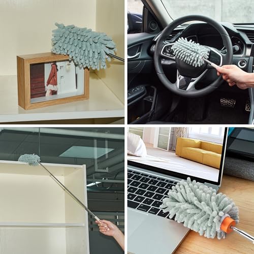 Image of Green Retractable Microfiber Duster for Cleaning Extendable Feather Duster Household Cleaning Tool for Cleaning Car, Office, Window, Furniture