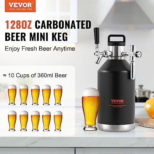 VEVOR Bierzapfanlage Mini Bierfass Bierbraugerät 4 L, Tragbares Druckfass-Set Doppellagige Edelstahlschicht Growler System Einstellbarer Hahn 27 ℃, Fassbier Hausbrauerei Frisch und Kohlensäurehaltig