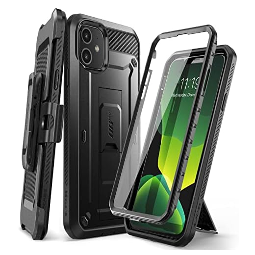 SUPCASE for iPhone 11 Case (6.1 inch) with Screen Protector, Black