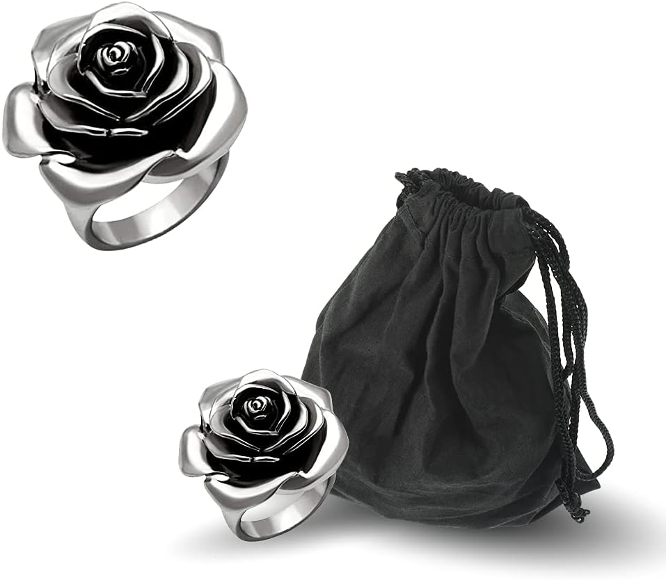 Women's Rose Flower Fashion Cocktail Statement Ring in Hypoallergenic Stainless Steel