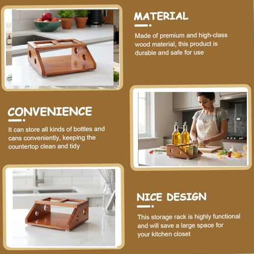 Image of WOODFARM Countertop Natural Wood /Wooden Rack /Stand for 1 Ltr Square Shape Oil Bottle /Dispenser, Seasoning Storage Holder /Organizer - 2 Holes (Size - 3.25 inch * 3.25 inch)