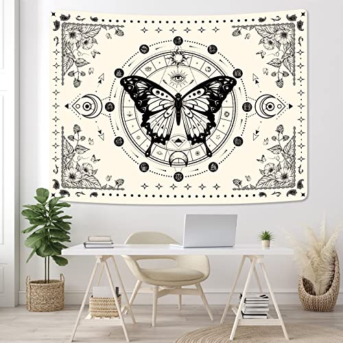 Fungarth Butterfly Tapestry Moon Flower Botanical Plant Floral Tapestry Vintage Aesthetic Tapestries Wall Hanging For Bedroom Living Room Dorm (Beige, 60” X 44”) #TOP4