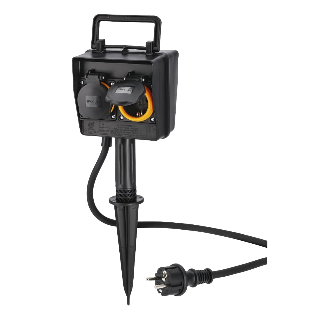 Hama Prise de Jardin avec Piquet - Etanche IP44 Double Prise Terre Extérieure avec Minuterie et Clapets – Idéale Jardin, Éclairage, Pompe ou Guirlande, 2 Sorties Programmables – Noir