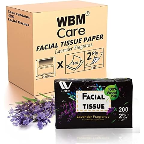 Elvissmart Super Soft 2-Ply Facial Tissues with Lavender Fragrance, 4800 Total (Pack of 24) 200 Sheets per Box | 100% Natural Wood Pulp Cover
