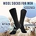 BISOUSOX Thin Merino Wool Boot Socks for Men, Warm Black Winter Dress Crew Calf Long Thermal Hiking Sock Mens Size 9-12