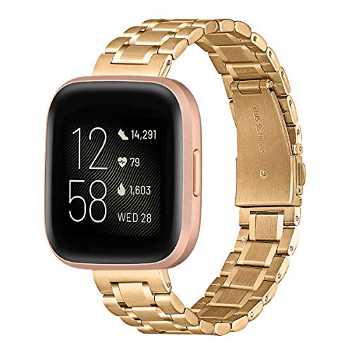 Kompatibel mit Fitbit Versa 2 Armband/Fitbit Versa/Versa Lite/Versa SE Armband, Schnellverschluss Edelstahl Metall Ersatz Armband (Golden)