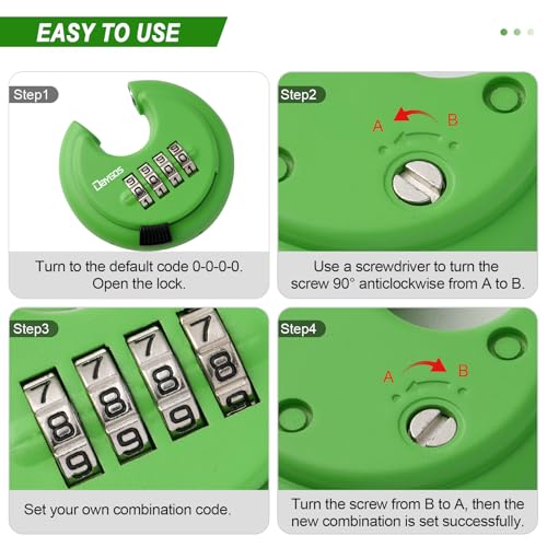 Image of DAYGOS Combination Disc Padlocks for Outdoor - Heavy Duty 4 Digit Code Lock, Combo Discus Lock for Storage Unit,Gate,Fence,Trailer(3 /8-in Shackle,1PCS,Green) | 4 Digit. 3 /8 inch Shackle. 2-3 /4 inch Body. Outdoor Heavy Duty Round Lock for Locker Shed,Gate,Fence (1PCS,Black)