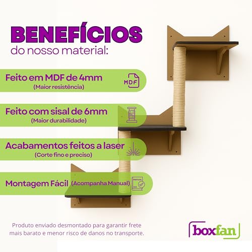 BOXFAN Conjunto Escalador Gato de Parede com Prateleiras Antiderrapante Poleiros Escada para Gatos F