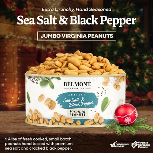 Belmont Peanuts Gourmet Sea Salt and Black Pepper Flavored Virginia Peanuts, 20 oz (1 Pack) – Only 4 Simple Ingredients, No Preservatives, 7g Protein – Salty, Peppery, Crunchy, Hand Seasoned Snack - Thumbnail 3
