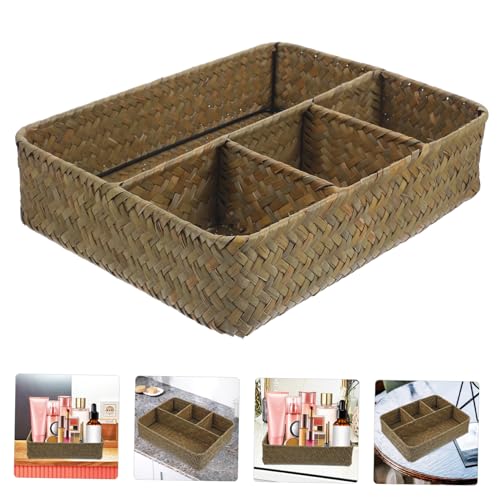 Panier de rangement en jonc polyvalent avec compartiments naturels pour condiments et thé - 7