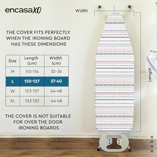 Image of Encasa XO Ironing Board Cover with 3mm Thick Felt Pad for Steam Press (Fits Standard Large Boards of 125x39 cm) Heat Reflective, Scorch & Stain Resistant, Printed - Aztec