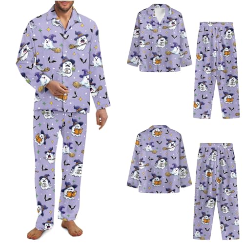 Halloween Pjs Couple Set Men Halloween Pajamas Lounge Wear Ghost Pajamas Mens Long Sleeve Pajama Set Button Down Lounge Sets Couple Matching Outfits4