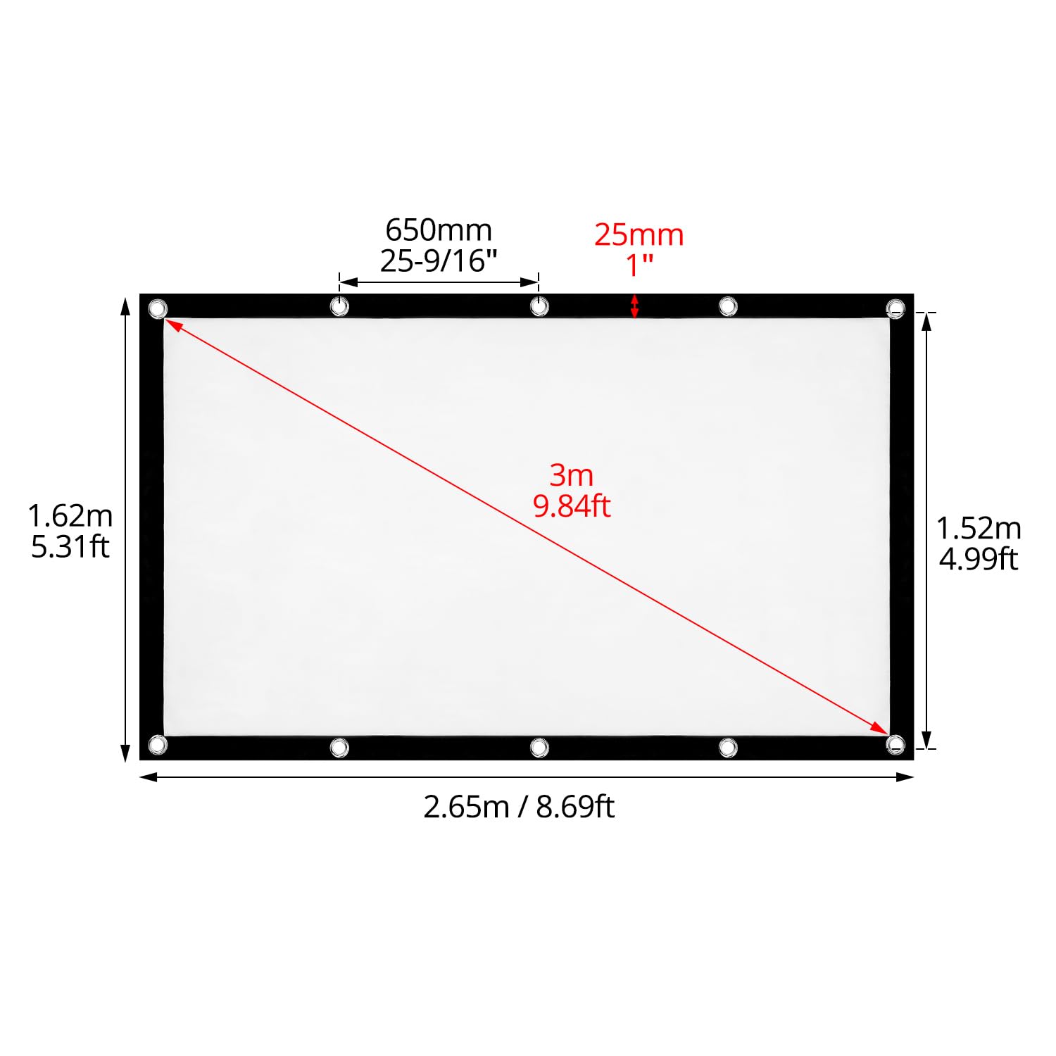 Écran De Projection QWORK 120 Pouces - 16:9, 265x150cm, Pliable, Pour Intérieur/Extérieur