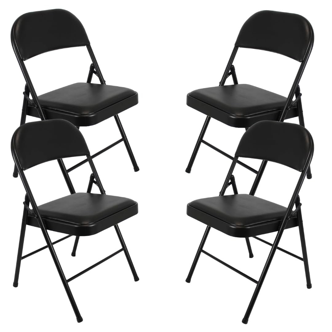 Meta Furniture Folding Faux Leather Chair - Padded Event Seats Metal Frame Foldable chair, Easy Storage Comfortable Seat for Home, Dining & Office | Computer Desk Chairs (Black) (4) — image 1