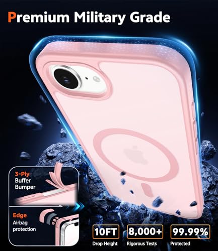 Image of FNTCASE for iPhone 17e & iPhone 16e Case Matte: Magnetic Phone Cases with Screen Protector Drop Proof Compatible with Magsafe Slim Anti Yellowing Protective Translucent Cell Phone Cover (C-Pink)