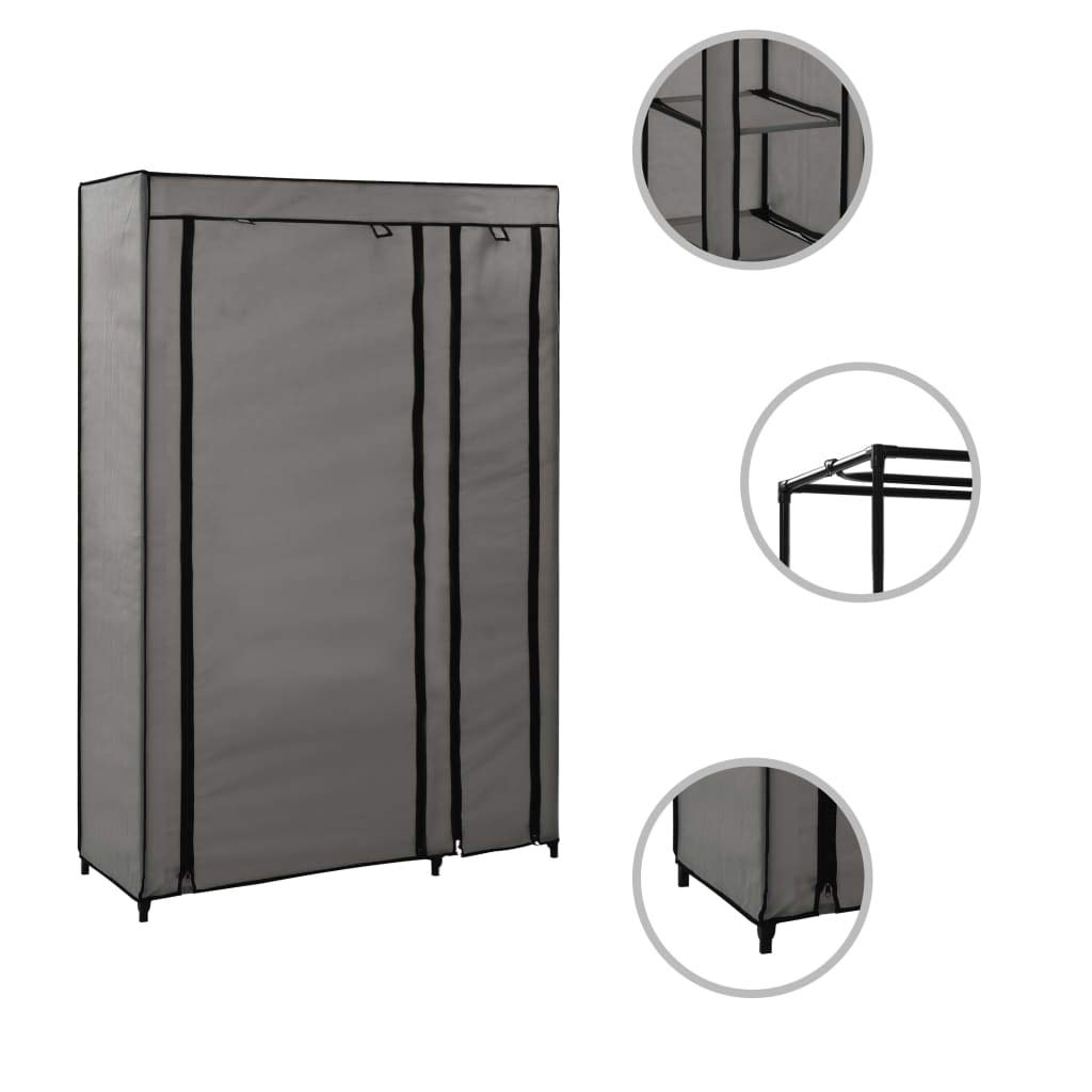 vidaXL Faltschrank Kleiderschrank Stoffschrank Campingschrank Garderobe Schrank Regal Textilschrank Garderobenschrank Grau 110x45x175cm Stoff