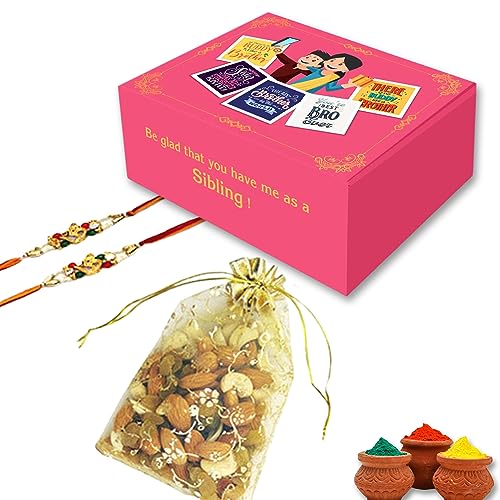 Image of Bay Nut Premium Rakhshabandhan /Rakhi Gift Hmaper Assortment Of Nuts & Dried Fruits|Festival Gift For Family & Friends|Combo Pack Of Almonds,Cashews,raisins 250gm,2 rakhi, rolichawal, 1 card ,1 choclate Festive Celebration (h-6)