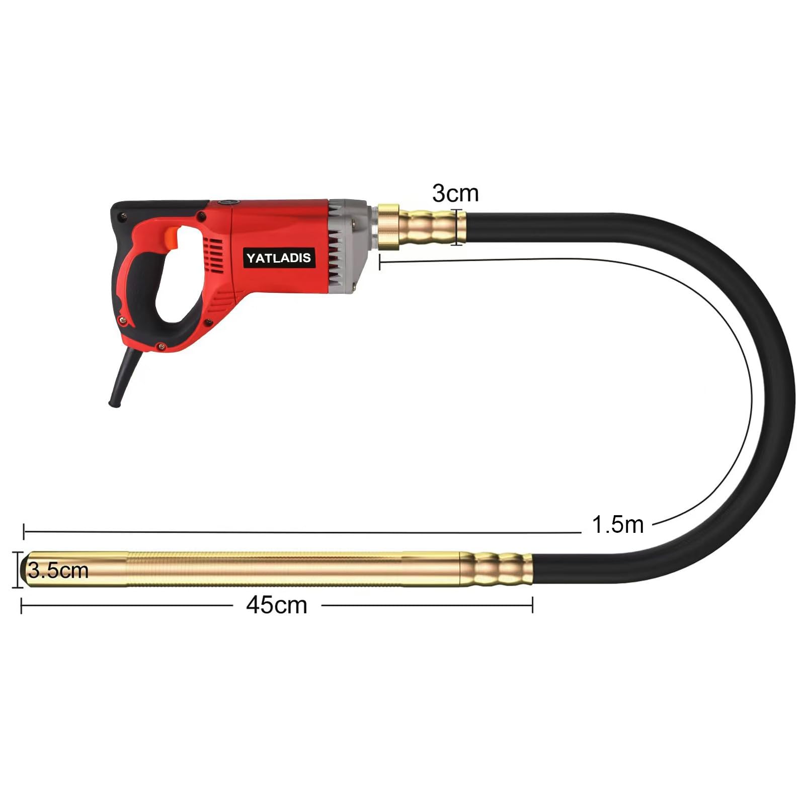 Elektrische betontriler, 1300 W, 220 V, 4300 omw/min, elektrische handheld betoncompressor, betonvibrator, industriële betonconverter voor wegenbouw, bouwplaatsen