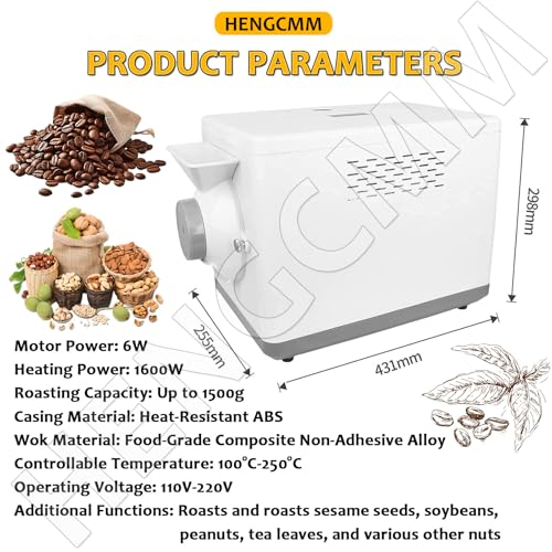 Electric Home Coffee Roaster Machine with Timer - 1.5kg Capacity Drum Roasting for Beans, Nuts, and Chestnuts - Image 8