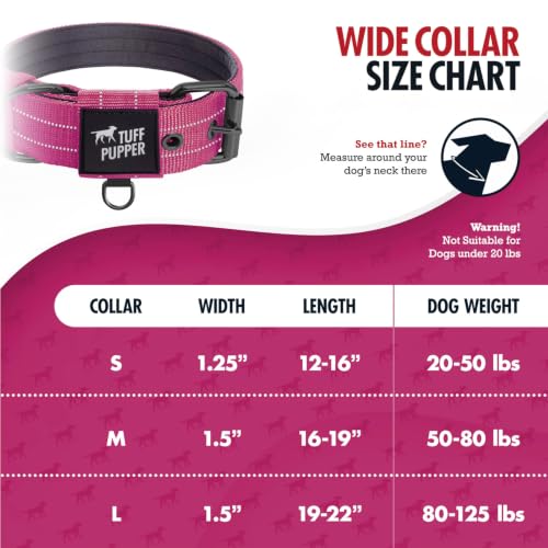 Image of Tuff Pupper Heavy Duty Tactical Dog Collar | 1.5 inch Wide Ballistic Nylon | Reflective Stitching | Integrated ID Tag Holder | Stainless Steel Buckle | Padded Lining | Medium & Large Dogs (Pink, Medium)
