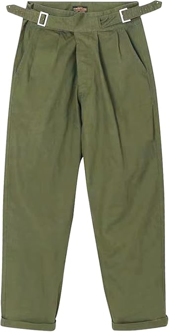 Snoly Mens Cotton Retro Tapered Leg Flat Front Chino Pant Straight Western Gurkha Pants
