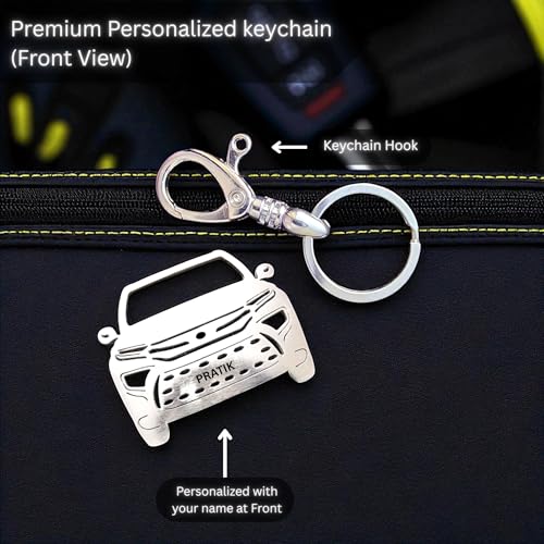 Image of Premium Stainless Steel Car Keychain | Personalized Custom Name Keyring | Stylish Car Shape Metal Key Holder made for Toyota Fortuner, Legender, Innova Crysta, Hycross, urban cruiser hyryder