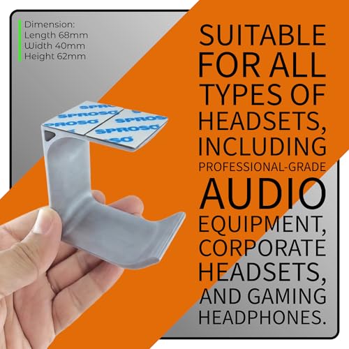 Image of SPROSO Headphone Stand Holder | Under Desk Hook & Cable Organizer | Stick-On Adhesive | Superior-Grade ABS | Includes Surface Cleaning Wipes for Easy Setup & Organization (Black, Pack of 4)