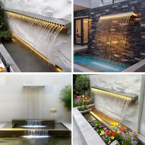 Customizable 48in Pool Waterfall Spillway Kit - Decorative Outdoor Fountain for Garden, Patio & Swimming Pools - Overflow Outlet with Pipe Connector