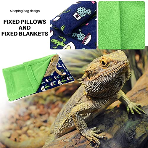 Image of Bearded Dragon Bed with Pillow Lizard Sleeping Bag Blanket Soft Warm Hideout Terrariums Accessories for Reptile Lizard Bearded Dragon (Blue)