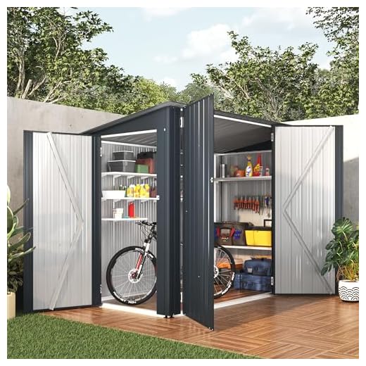 AECOJOY Outdoor Bike Storage Shed Lean to, 4' x 7.5' Outdoor Horizontal Sheds & Outdoor Storage with Triple Lockable Door, Small Metal Storage Cabinet for Bicycles, Tools Storage for Garden Use