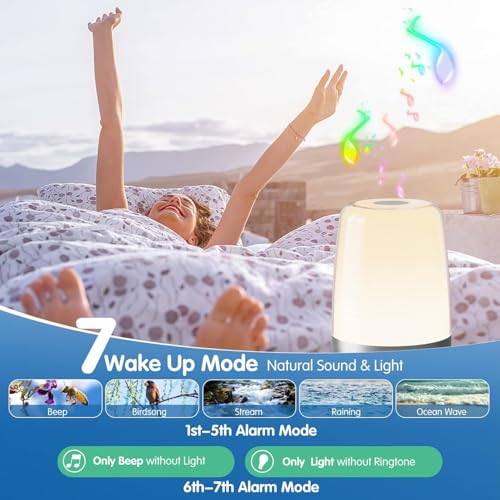 Image of Sunrise Alarm Clock Wake Up Light with Digital LED Display, Bedside Night Lamp with Snooze & Touch Control, Gradual Sunrise Simulation Alarm Clock for Bedroom
