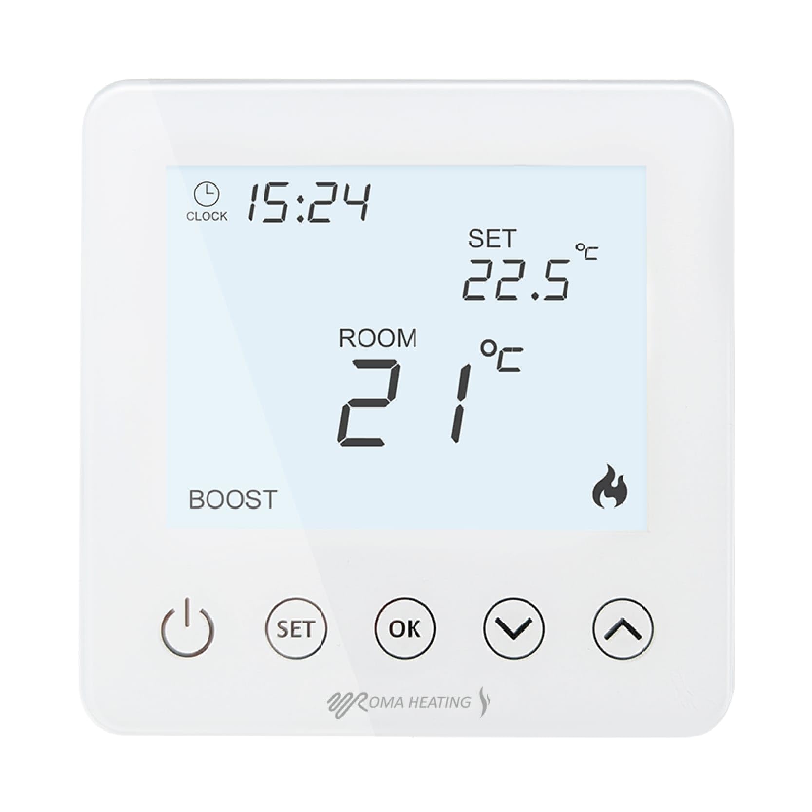 Ufh Direct White Rt5 Touchscreen Programmable Underfloor Heating Thermostat, Dual Sensor, 16A 230V, Lcd – Easy To Use & Program