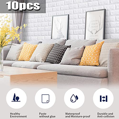 newgulzar 3D Tapete Wandpaneele Selbstklebend,10 Stück Tapete Ziegel Wasserdicht Wallpaper Wandaufkleber Wandtapete Schaumstoff 35×38.5cm,für Küche Wohnzimmer Schlafzimmer Kinderzimmer (Weiß)
