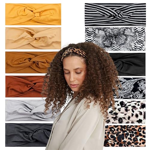 LOTUS78 Pack of 12 Wide Headbands for Women, Tropical Non Slip Hair Bands