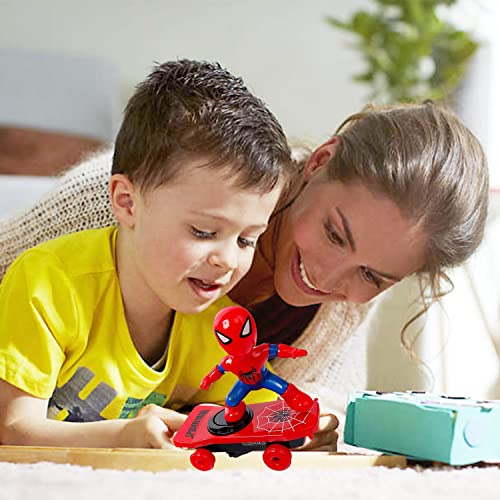 YISKY Spider Man Stunt Spielzeug Auto, Spider Man Fahrzeug mit Musik und Beleuchtung, Spider Man Spielzeug Roller, Elektrischer Auto, Beleuchtetes Spielzeugauto für Kinder ab 3 Jahren