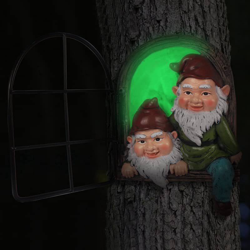 Estatua de gnomo de jardín con diseño de elfo fuera de la puerta, decoración de árbol de gnomos divertida para exteriores, adorno de césped de patio