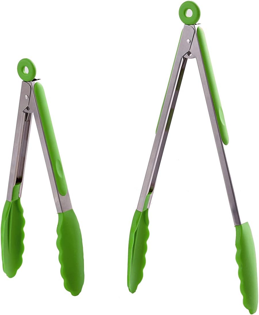Kitchen Tongs Set of 2 – 9 inch & 12 inch – Stainless Steel Food Tongs with Silicone Tips – Premium Locking Non-stick Tongs for Cooking, BBQ, Grilling, Salad – Heavy Duty, BPA Free(Green) Kitchen Tongs Set of 2 – 9 inch & 12 inch – Stainless Steel Food Tongs with Silicone Tips – Premium Locking Non-stick Tongs for Cooking, BBQ, Grilling, Salad – Heavy Duty, BPA Free(Green)