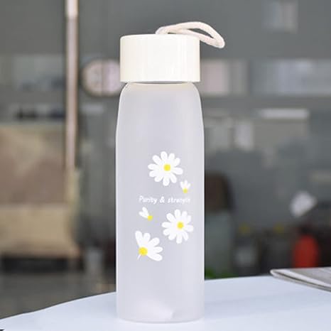 Amazon 水筒 すりガラス ボトル 450ml スリム 可愛い ひな菊柄 ウォーターボトル 直飲 ケータイボトルみ グラス 耐冷耐熱 軽量 ポータブル ボトル すいとう 給水 お茶入れ アウトドア 運動 遠足 登山 自転車 在宅 キャンプ 通勤 水筒 マグボトル オンライン通販