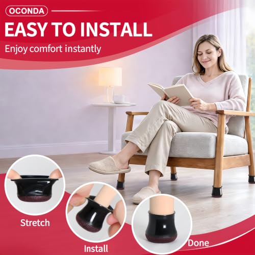 Image of OCONDA 24 PCS Chair Leg Floor Protectors Black, Large, 1-3 /16''-1-9 /16''